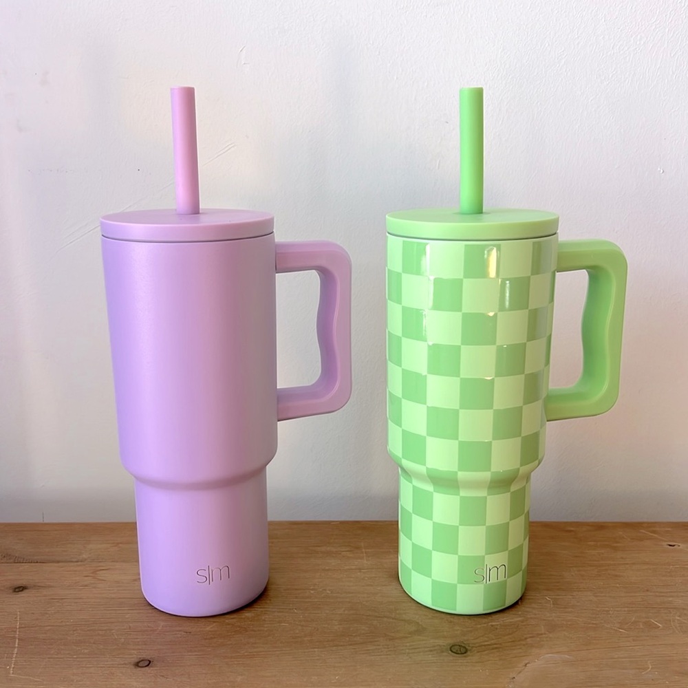 Simple Modern 24oz set of 2. green checkered and lavender straw cup